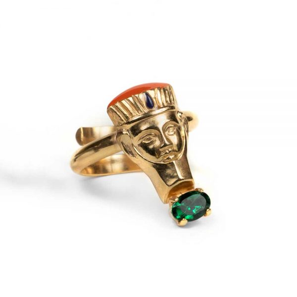 Brass Pharaoh ring with enamel and crystals