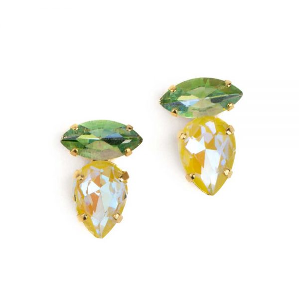 Brass earrings with gold plating and crystals