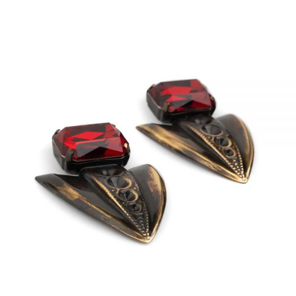 Brass earrings with crystals