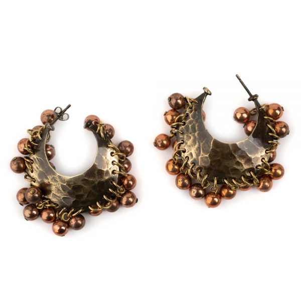 Brass earrings with metal beads