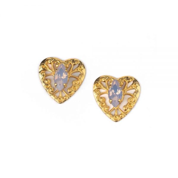 Gold Plated Brass Heart Earrings with Crystals