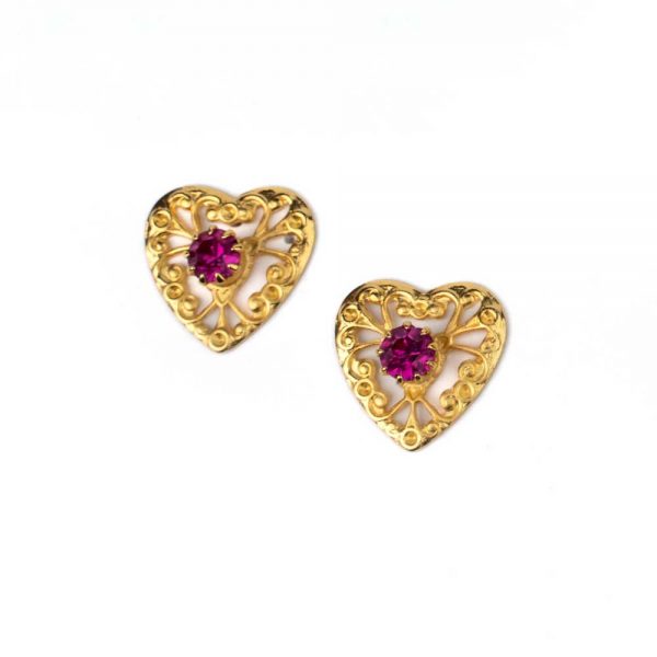Gold Plated Brass Heart Earrings with Crystals