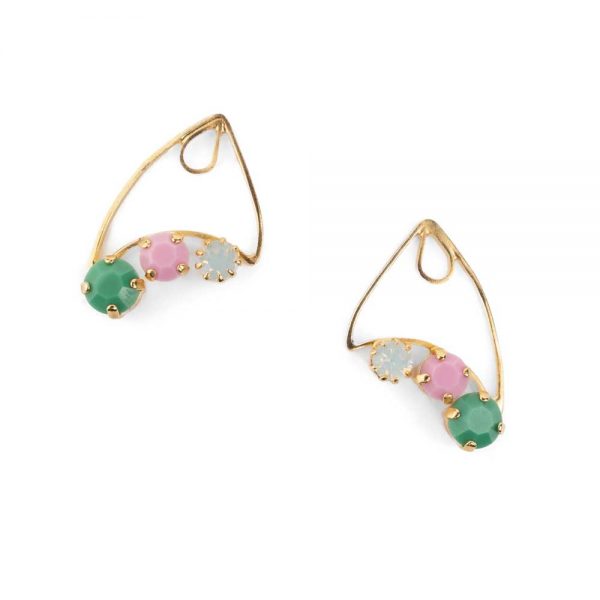 Fish earrings in brass with gold plating and crystals