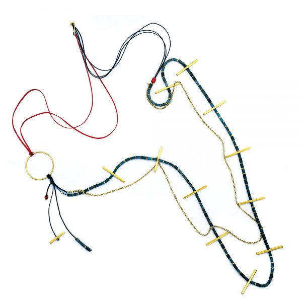 Long necklace with gold plated elements