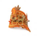 Brass Flowers bracelet with fabric, crystals and pearls