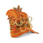 Brass Flowers bracelet with fabric, crystals and pearls