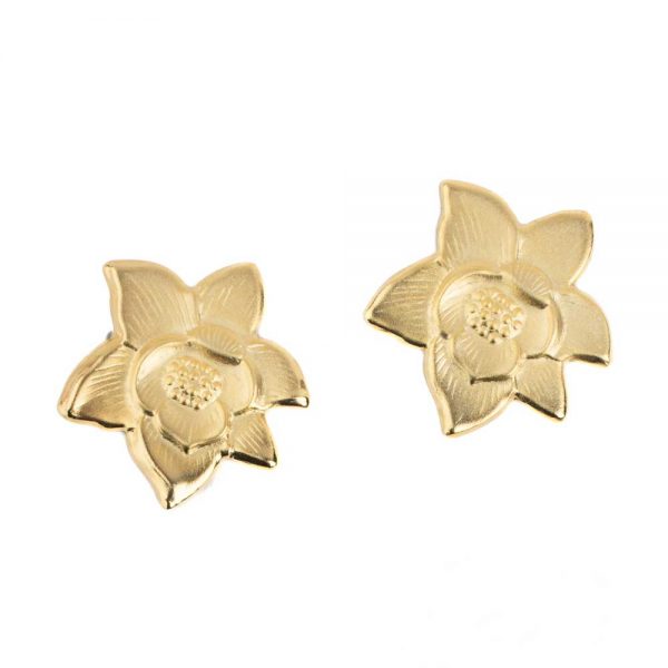 Λουλούδια σκουλαρίκια από ορείχαλκο με επιχρύσωση και ασημένια κουμπώματα