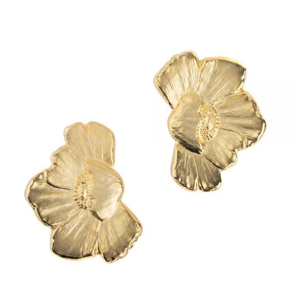 Flower earrings in brass with gold plating and silver clasps