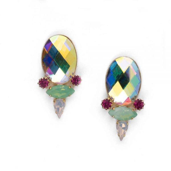 Gold plated bronze earrings with crystals