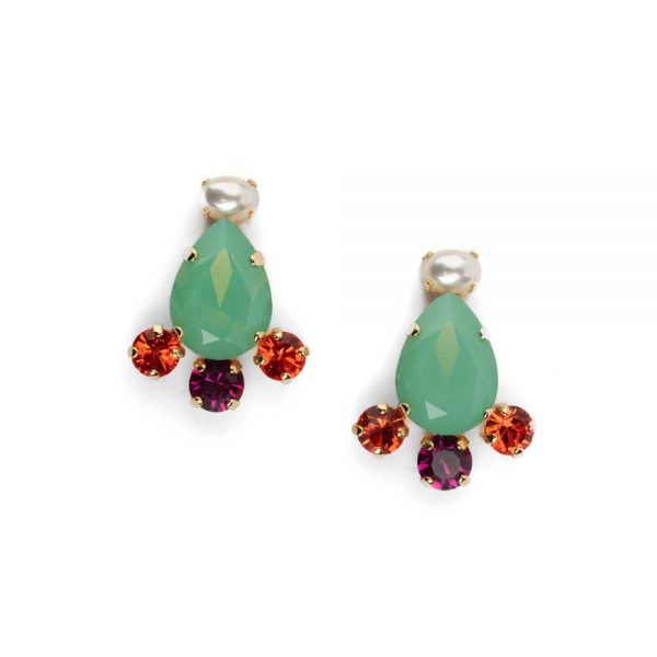 Σκουλαρίκια από ορείχαλκο με χρυσή επιμετάλλωση και κρύσταλλα