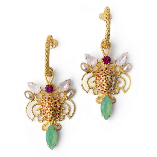 Brass hoops with gold plating and crystals