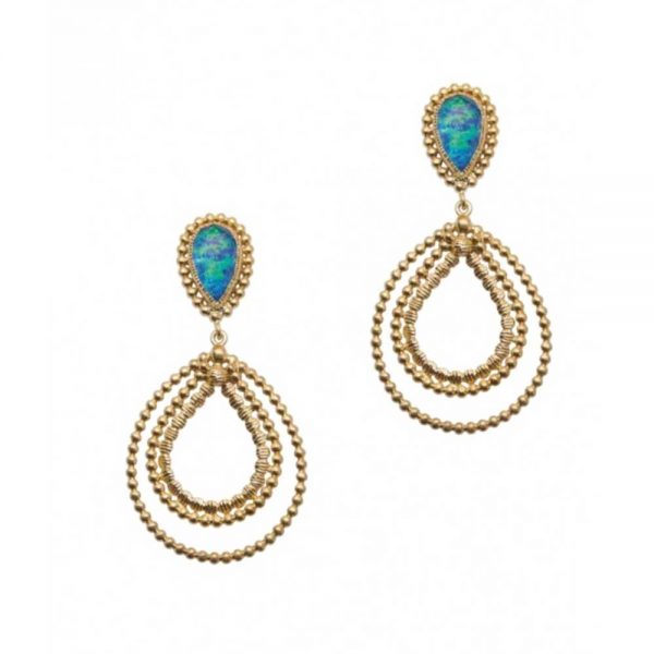 Επιχρυσωμένα σκουλαρίκια με μπλε οπάλιο