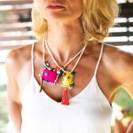 Necklace with fabric and pearls