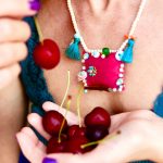 Necklace with fabric and pearls