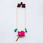 Necklace with fabric and pearls