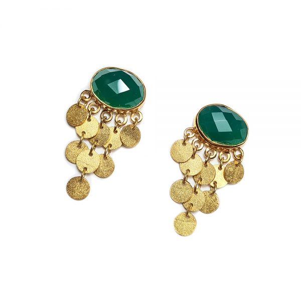 Gold plated silver earrings with green onyx