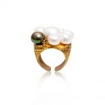 Gold-plated ring with pearls and tourmalines