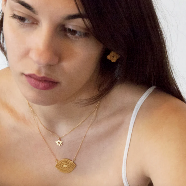 Gold plated silver eye necklace with chain