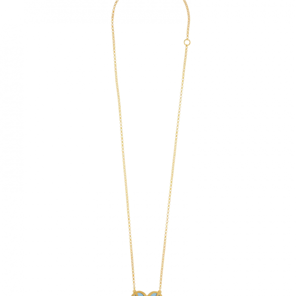 Gold plated silver heart necklace with pink and blue enamel