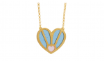 Gold plated silver heart necklace with pink and blue enamel