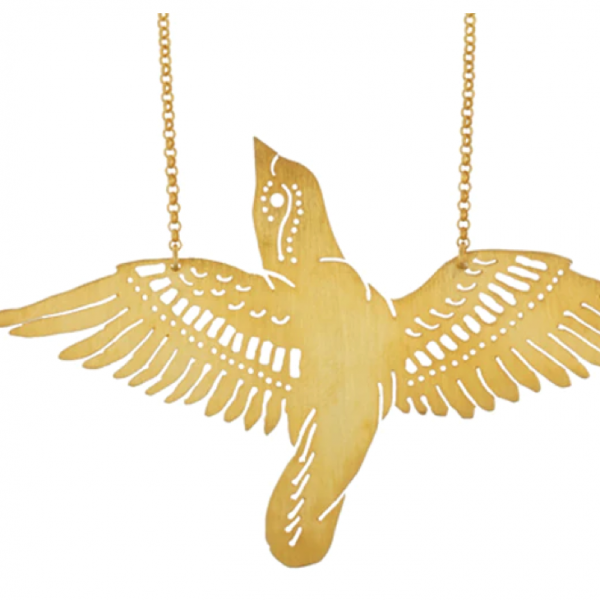 Gold plated silver large bird necklace