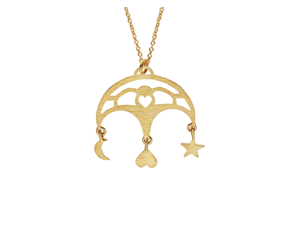 Gold plated silver pendant on chain necklace with star, moon and heart detail