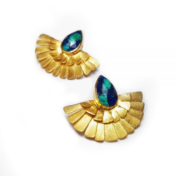 Gold plated earrings with azure quartz jade