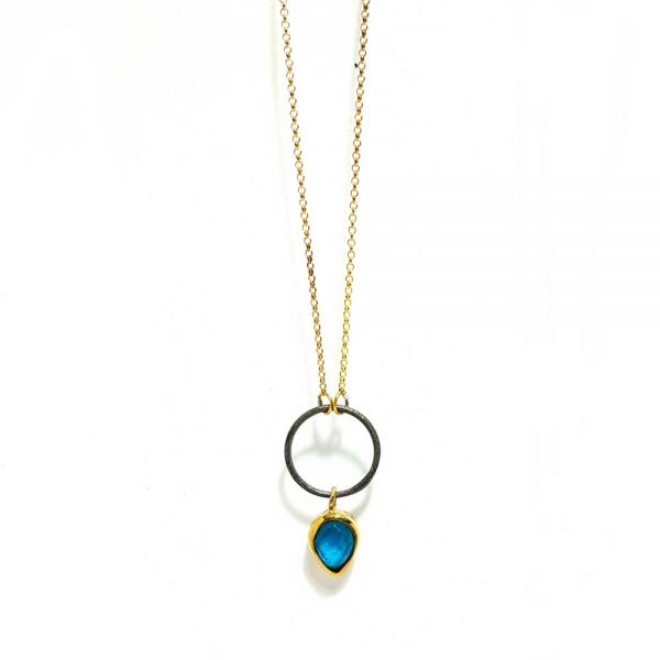 Gold-plated necklace with chrysocolla quartz