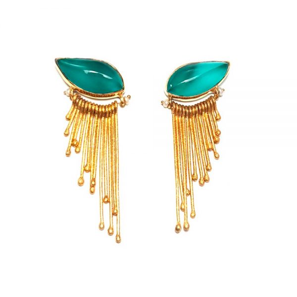 Gold-plated earrings with aquaprase and pearls