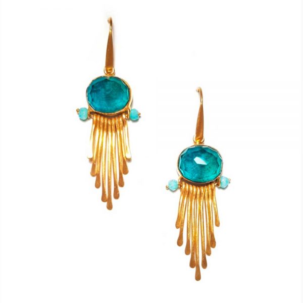 Gold-plated earrings with chrysocolla and amazonites