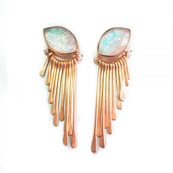 Επιχρυσωμένα σκουλαρίκια με οπάλιο και μαργαριτάρια