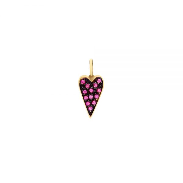 14K yellow gold heart charm with pink shapphires