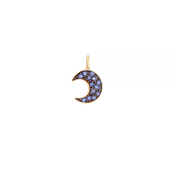 Gold crescent charm with blue sapphires