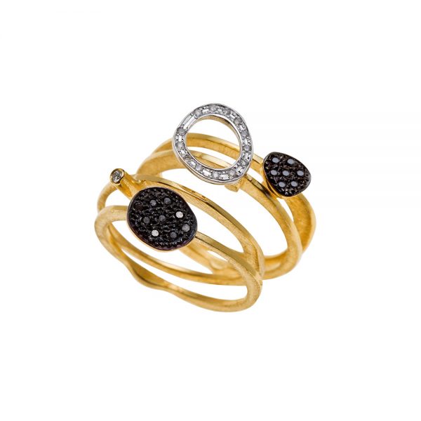 14K yellow gold circle ring with white diamonds