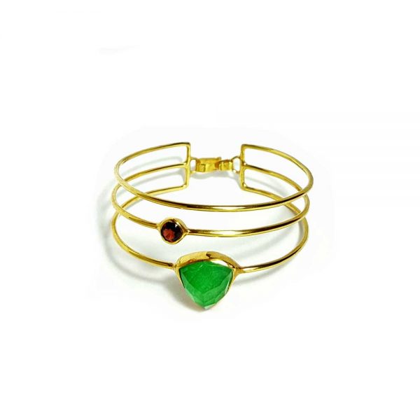 Gold plated green jade quartz and garnet bracelet