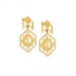 Gold-plated silver geometric earrings with moon and star detail