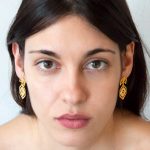 Gold-plated silver geometric earrings with moon and star detail