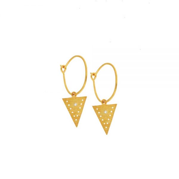 Gold plated silver small triangle earrings on small hoops