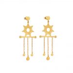 Gold plated silver star earrings with chains and white sapphires