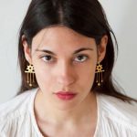 Gold plated silver star earrings with chains and white sapphires