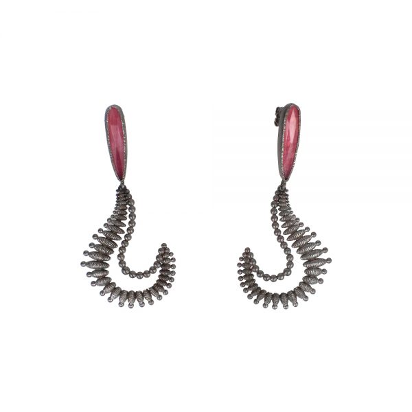 Σκουλαρίκια από οξειδωμένο ασήμι με ροζ τουρμαλίνη