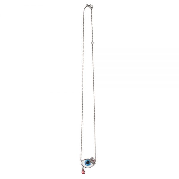 Silver necklace with eye and α flower