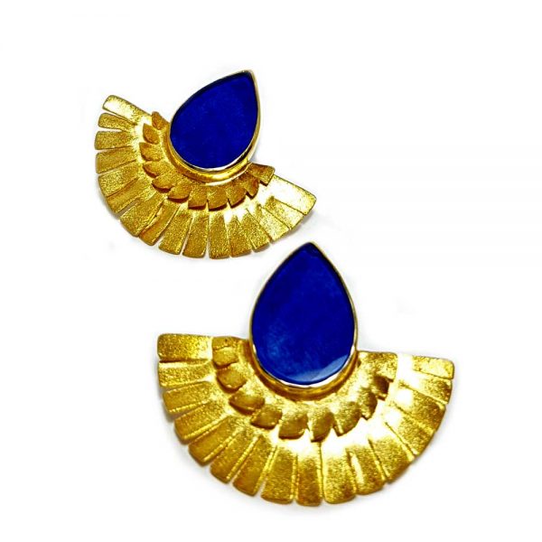 Gold plated lapis lazuli quartz earrings
