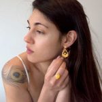 Gold plated silver long drop earrings