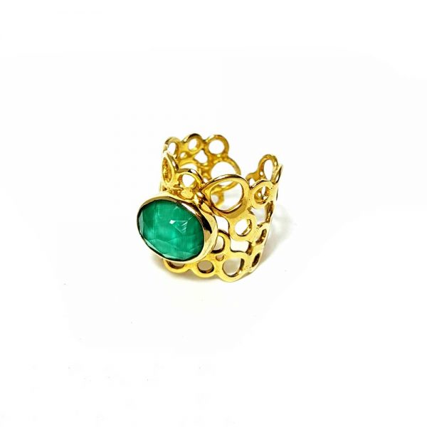 Malachite quartz gold plated ring