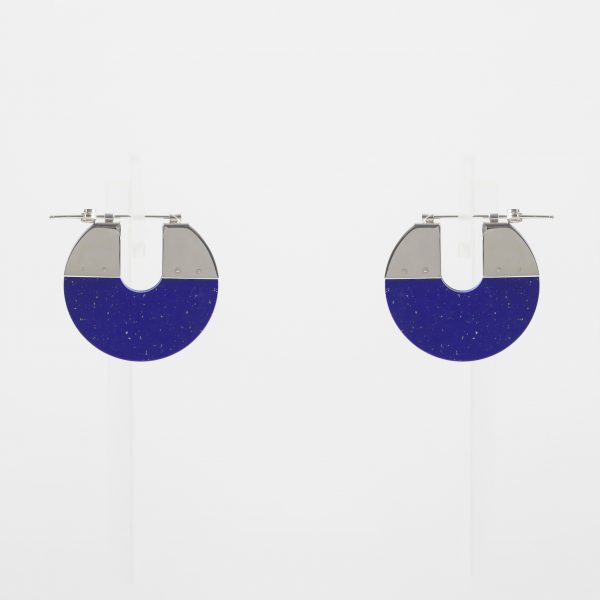 Small round silver earrings with lapis