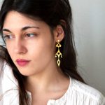 Gold plated silver long earrings with dangling moon and star