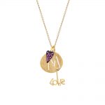 14K yellow gold monogram with yellow gold heart and long love charm