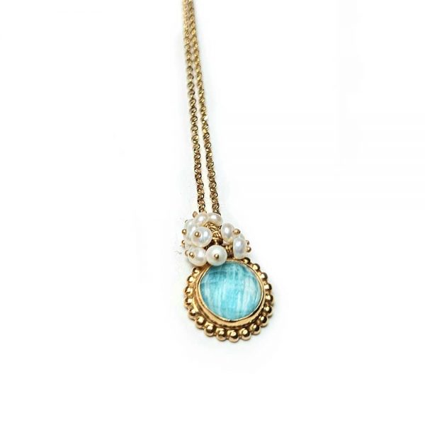 Gold-plated necklace with amazonite and pearls