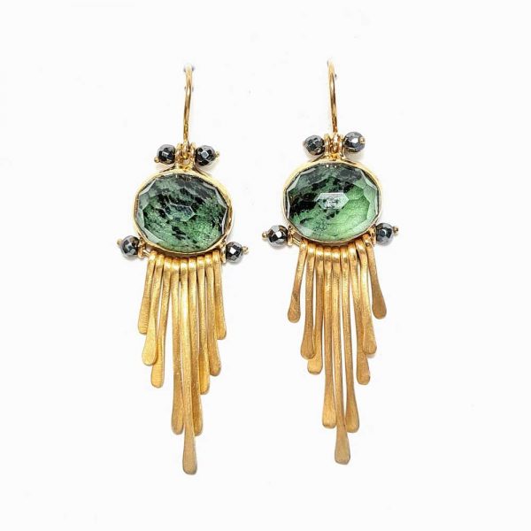 Gold plated zoisite quartz and hematite earrings